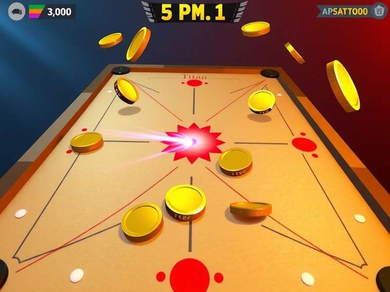 Carrom Titan Force - Realistic Gameplay Carrom Titan Force gameplay showing striker, coins, and board with realistic physics